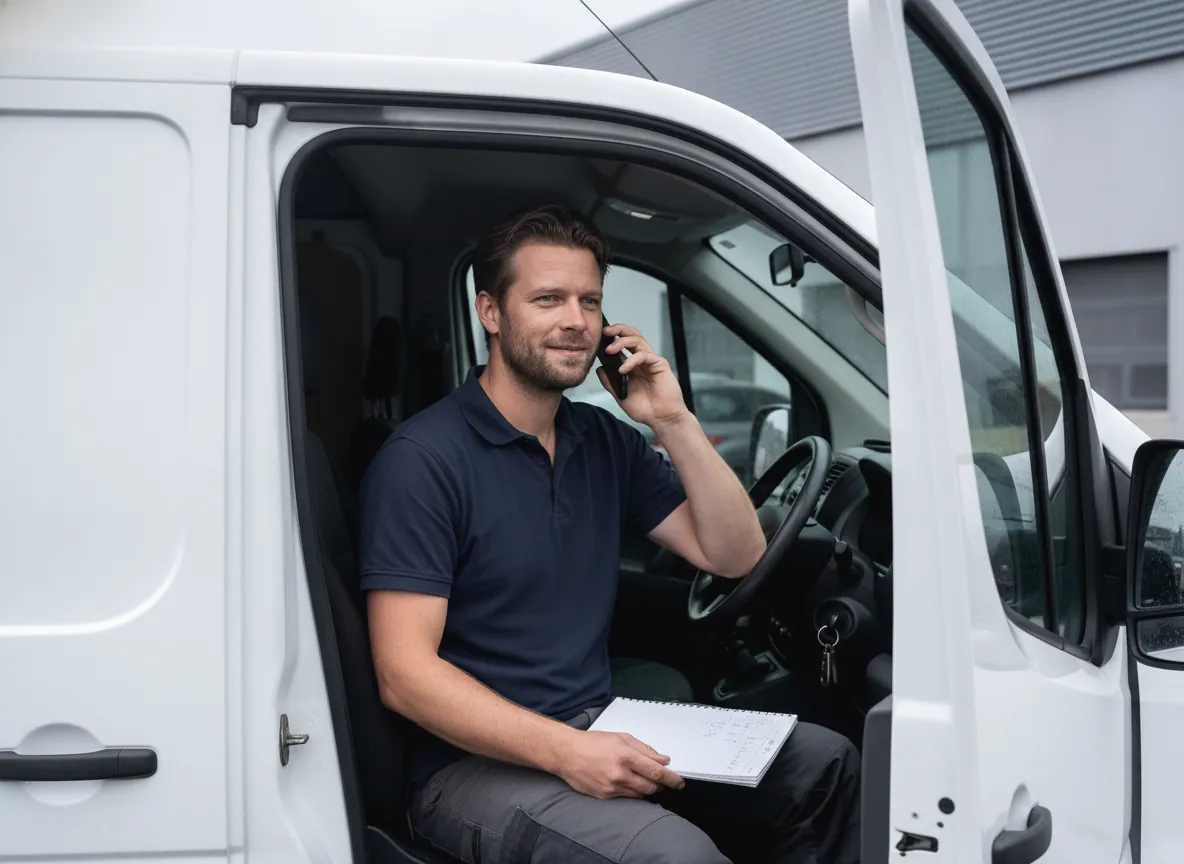 Monteur van Koelend Goed plant vanuit de bus een adviesbezoek in
