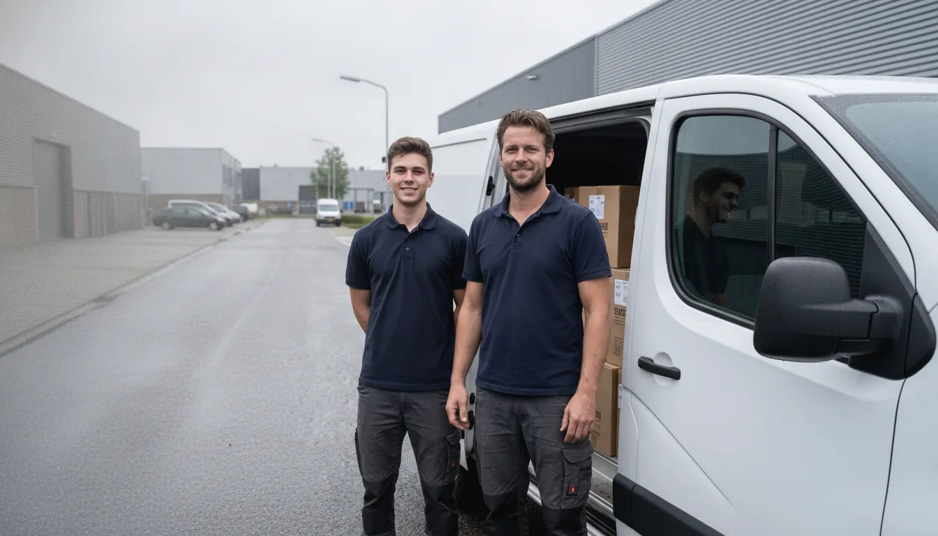 Nick en zijn collega bij de bus van Koelend Goed in Nieuw-Vennep